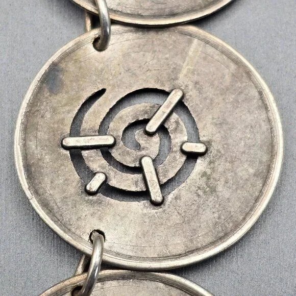 VTG Swirl Disc Medallion Statement Necklace 16" Antique Silver-Plate Adjustable - Picture 9 of 13